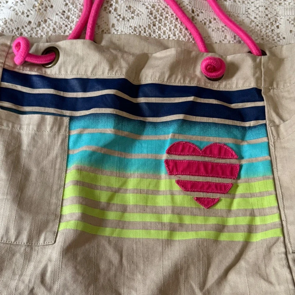 Old Navy Canvas Beach Tote Bag Striped‎ Heart Pink Rope Handles One Size shop